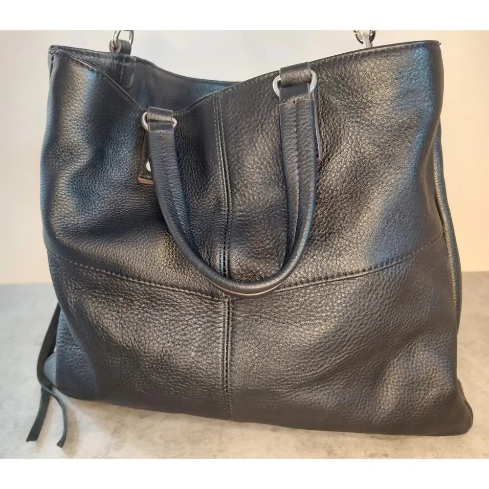 Aimee Kestenberg Road Trip Pebble Leather Convertible Satchel Black Moto Utility
